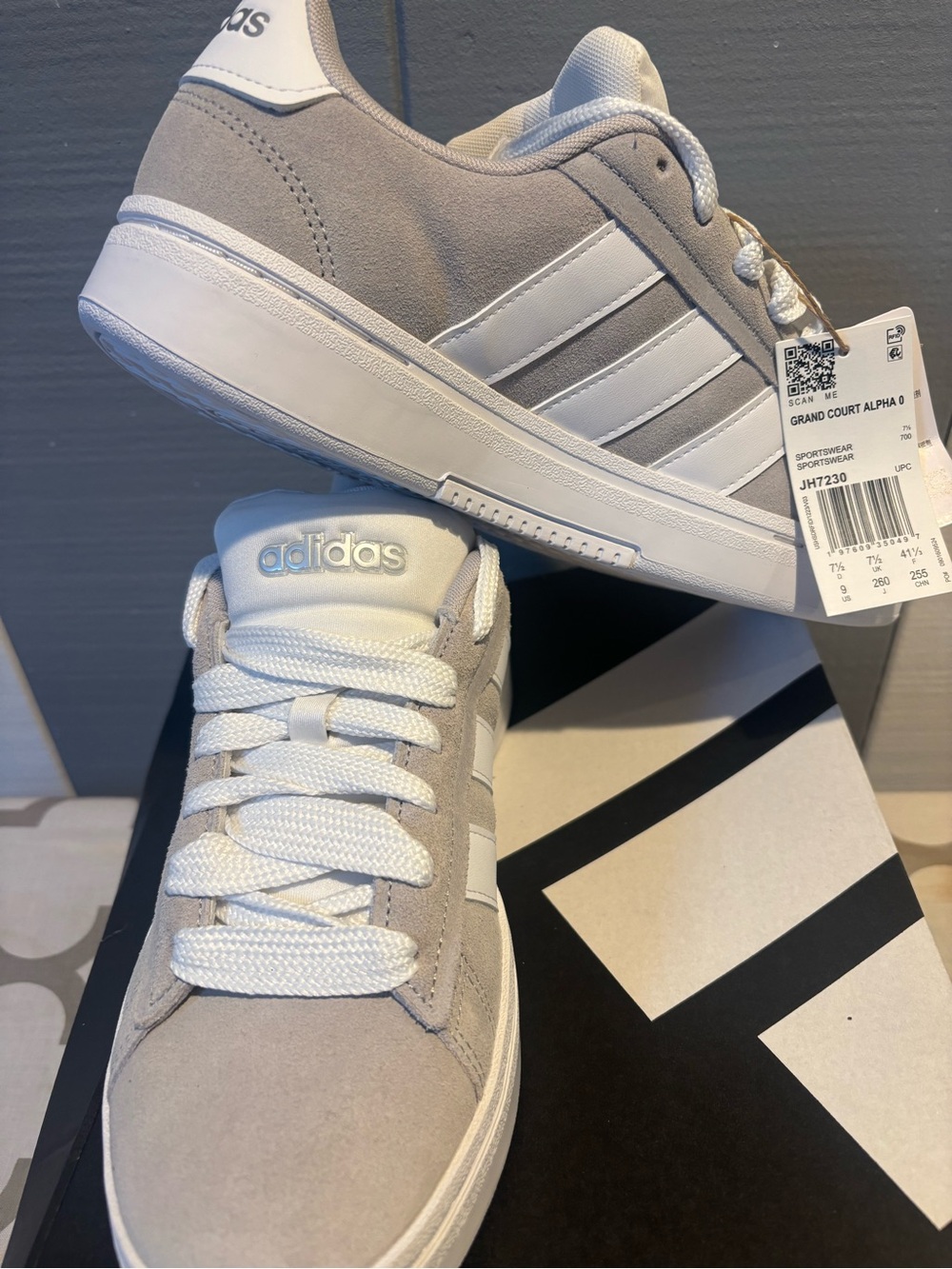 adidas Suede Court Sneakers - White & Light Gray